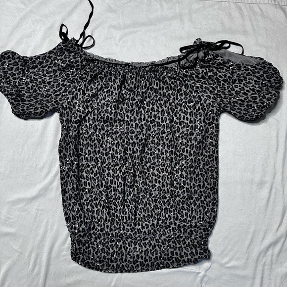 Express Tops - Express Black and Gray Animal Print Blouse